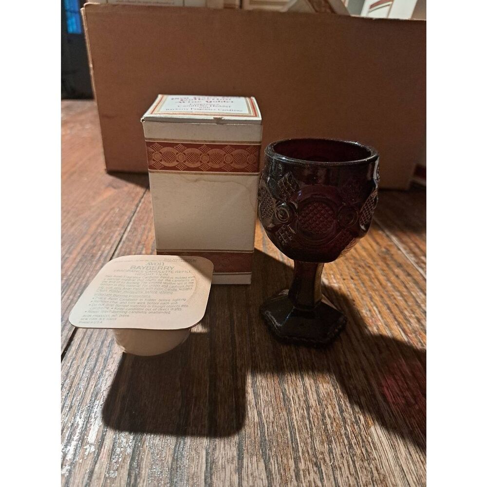 Vintage Avon Ruby Red Cape Cod Wine Goblet Candelette Holder Bayberry Scent